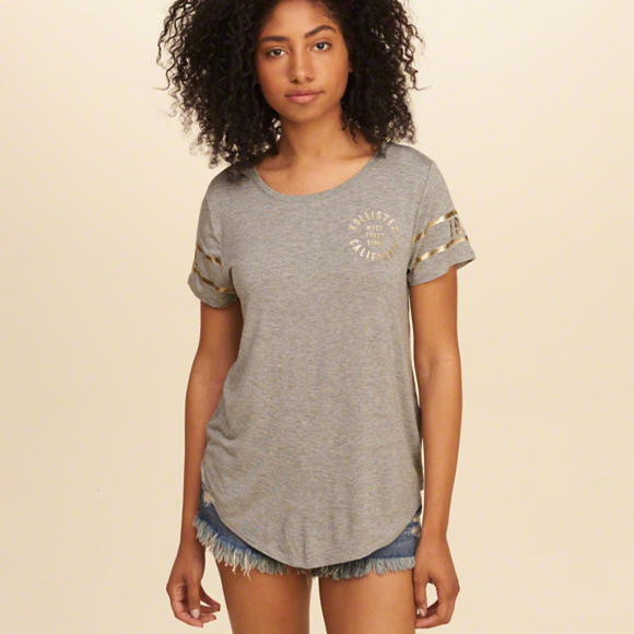 Hollister Tops - Hollister Heather Grey Graphic Tee With Shine